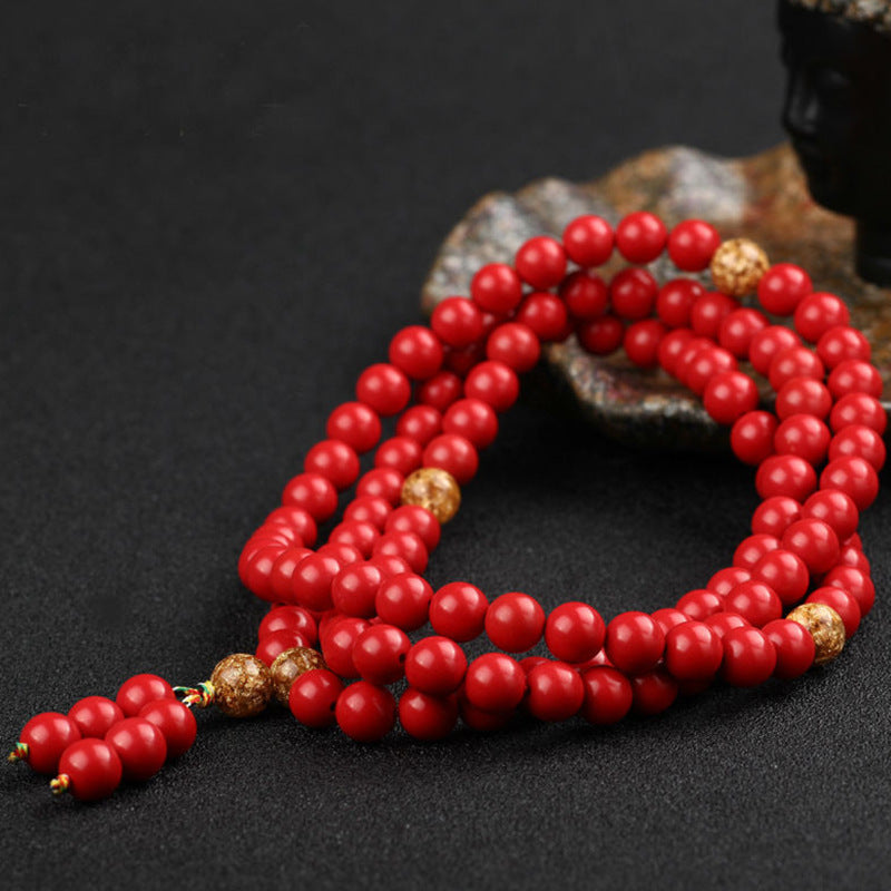 Jade handicrafts manufacturers wholesale red cinnabar 108 bracelets gold foil bracelets