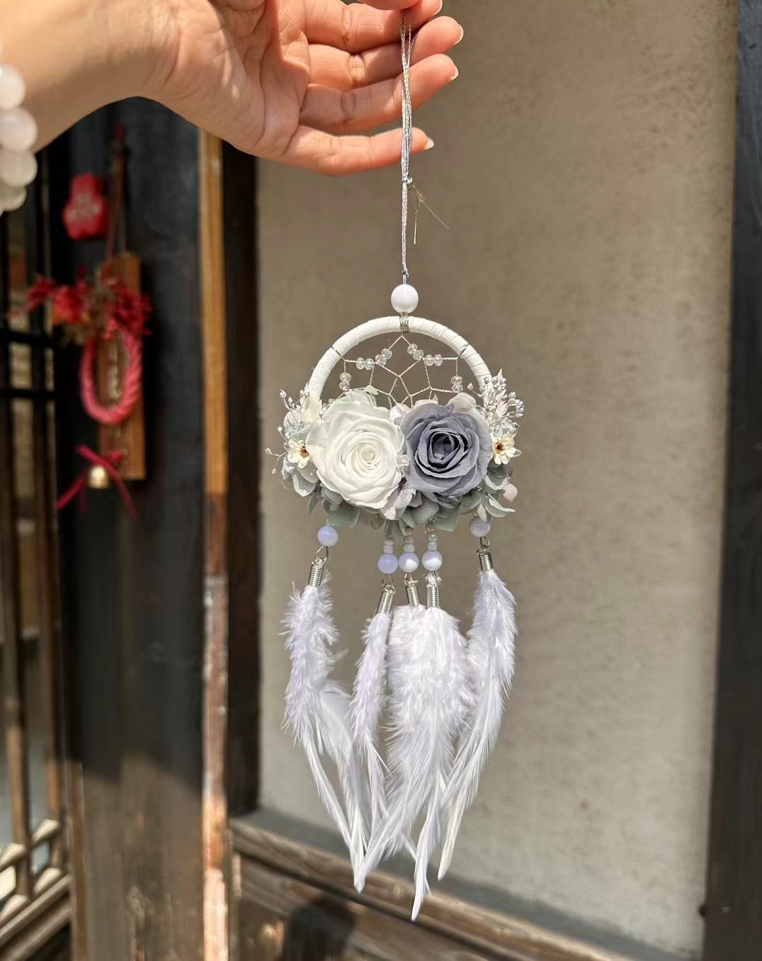 Preserved Flower Dream Catcher, Handmade with Real Flowers