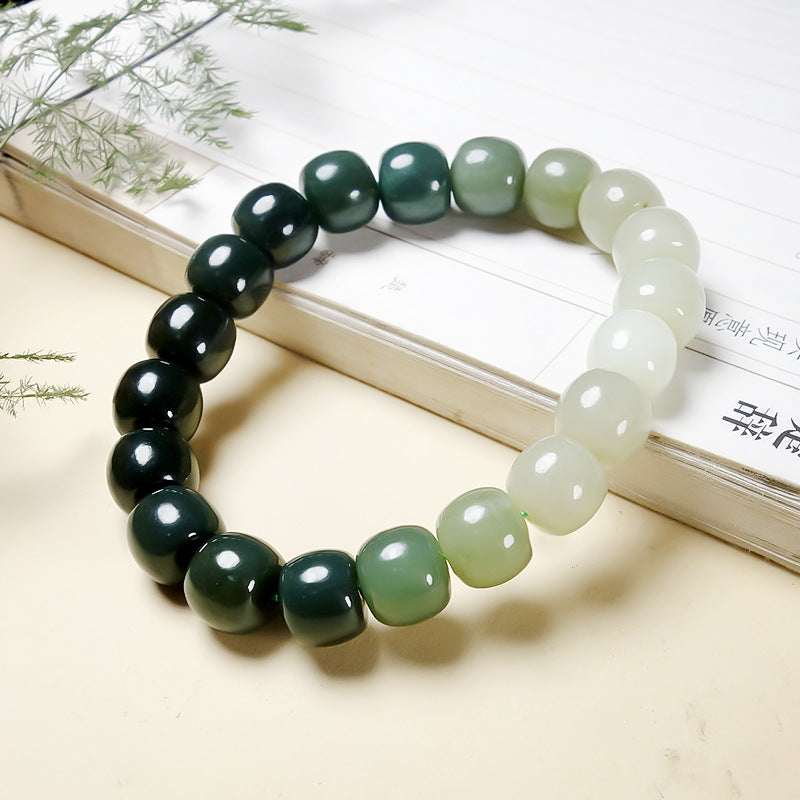 Factory direct sales Hetian jade gradient bracelet Qinghai material Hetian jade lake water green gradient old bead bracelet