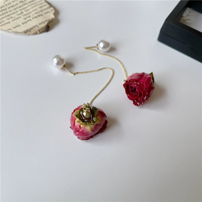 Super fairy immortal flower earrings 14K gold-plated ear wire temperament natural dried flowers rose real flower earrings earrings