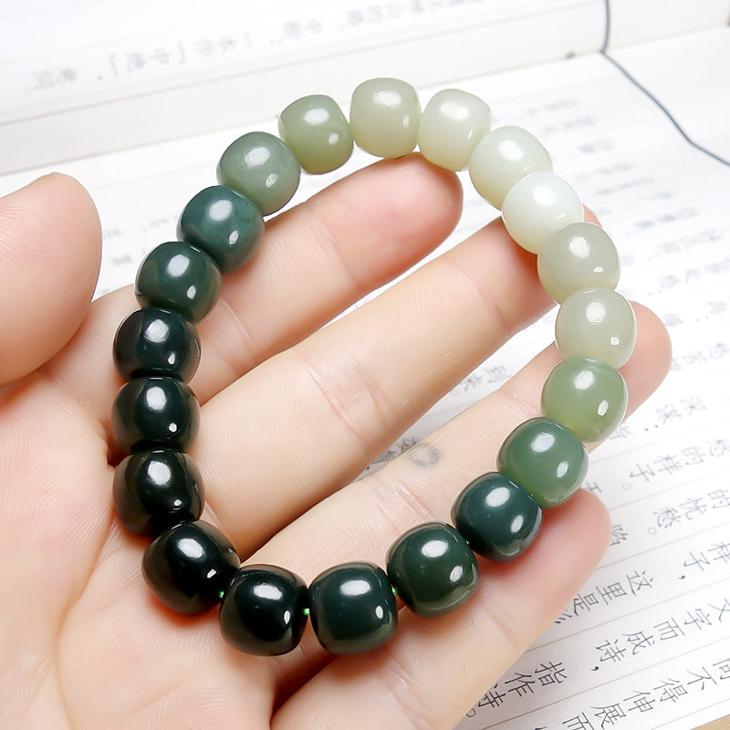 Factory direct sales Hetian jade gradient bracelet Qinghai material Hetian jade lake water green gradient old bead bracelet