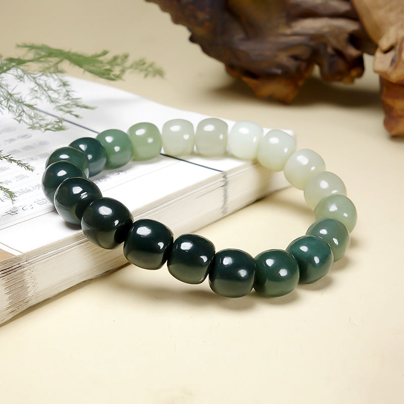 Factory direct sales Hetian jade gradient bracelet Qinghai material Hetian jade lake water green gradient old bead bracelet