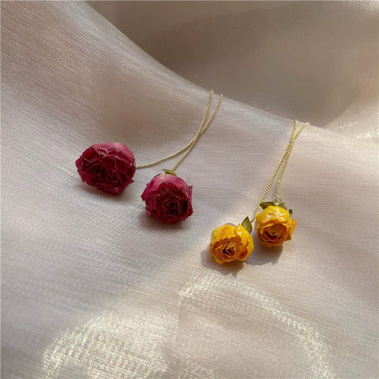 Super fairy immortal flower earrings 14K gold-plated ear wire temperament natural dried flowers rose real flower earrings earrings