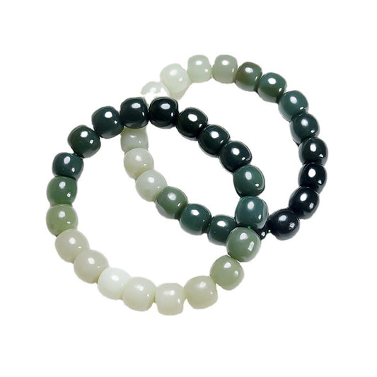 Factory direct sales Hetian jade gradient bracelet Qinghai material Hetian jade lake water green gradient old bead bracelet