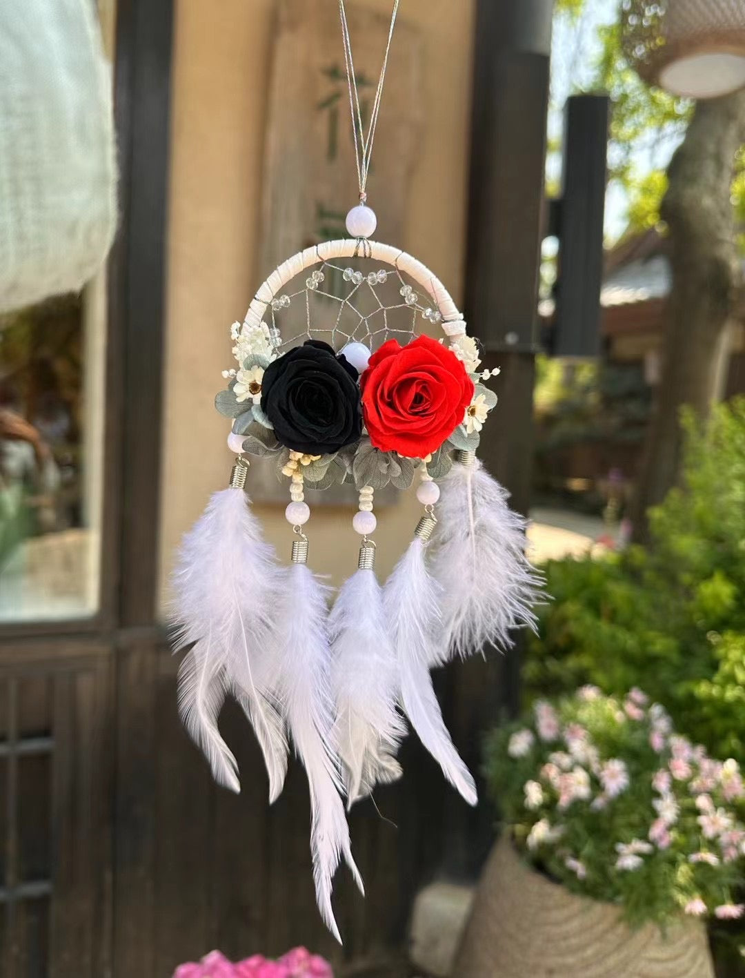 Preserved Flower Dream Catcher, Handmade with Real Flowers