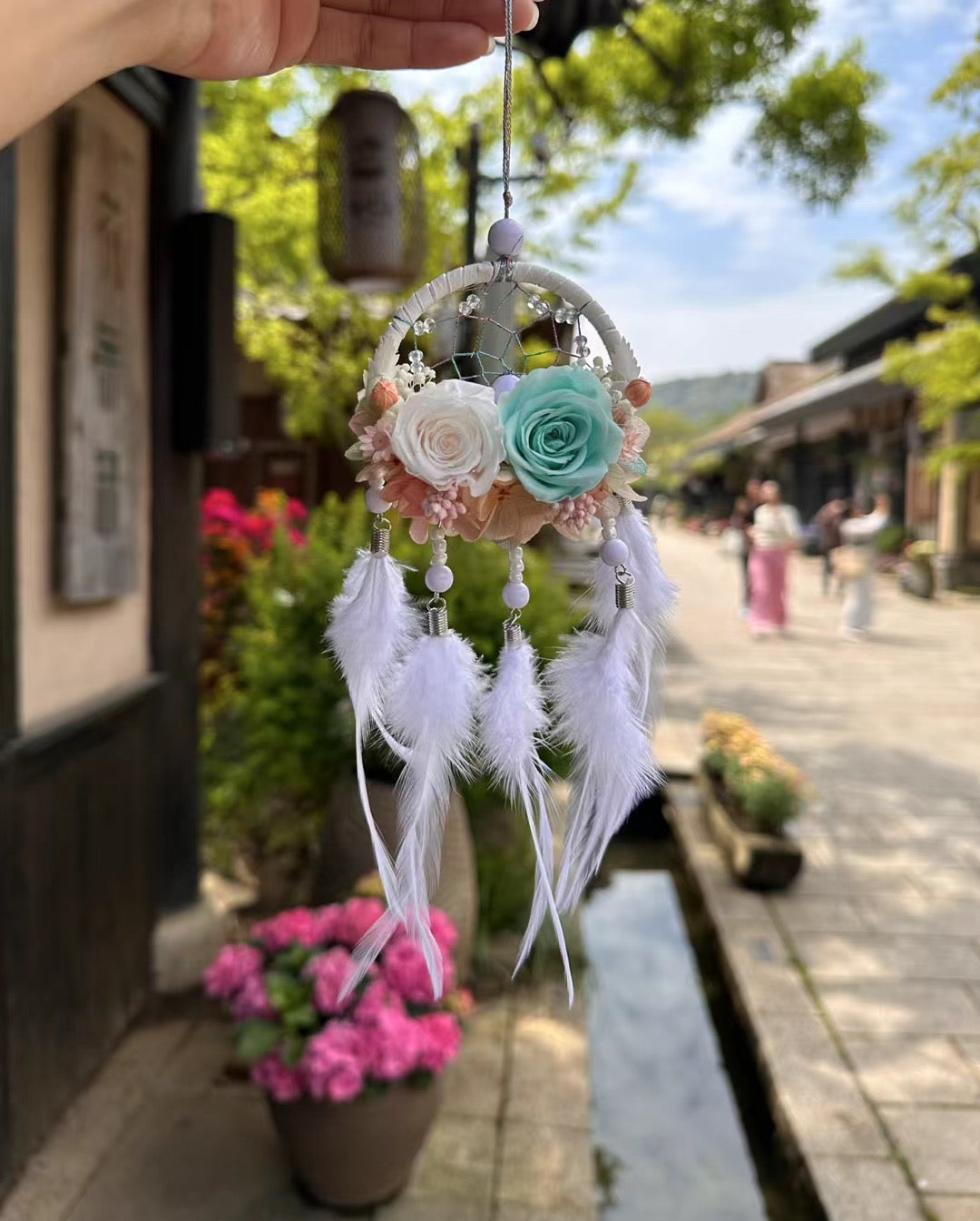 Preserved Flower Dream Catcher, Handmade with Real Flowers