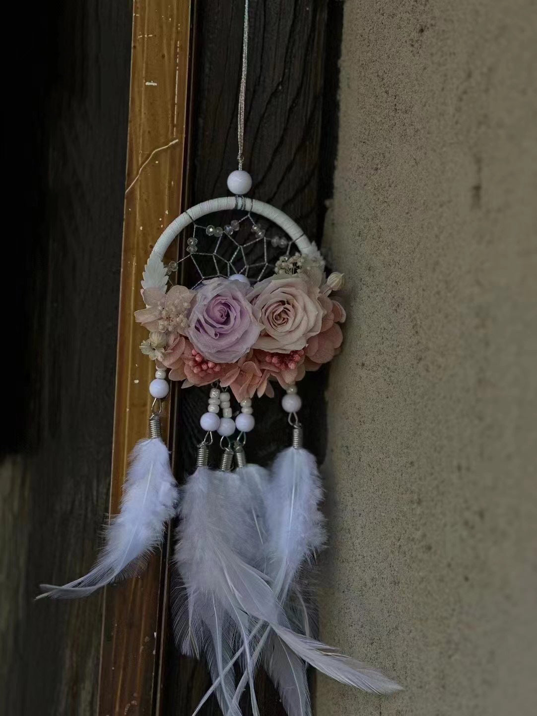 Preserved Flower Dream Catcher, Handmade with Real Flowers